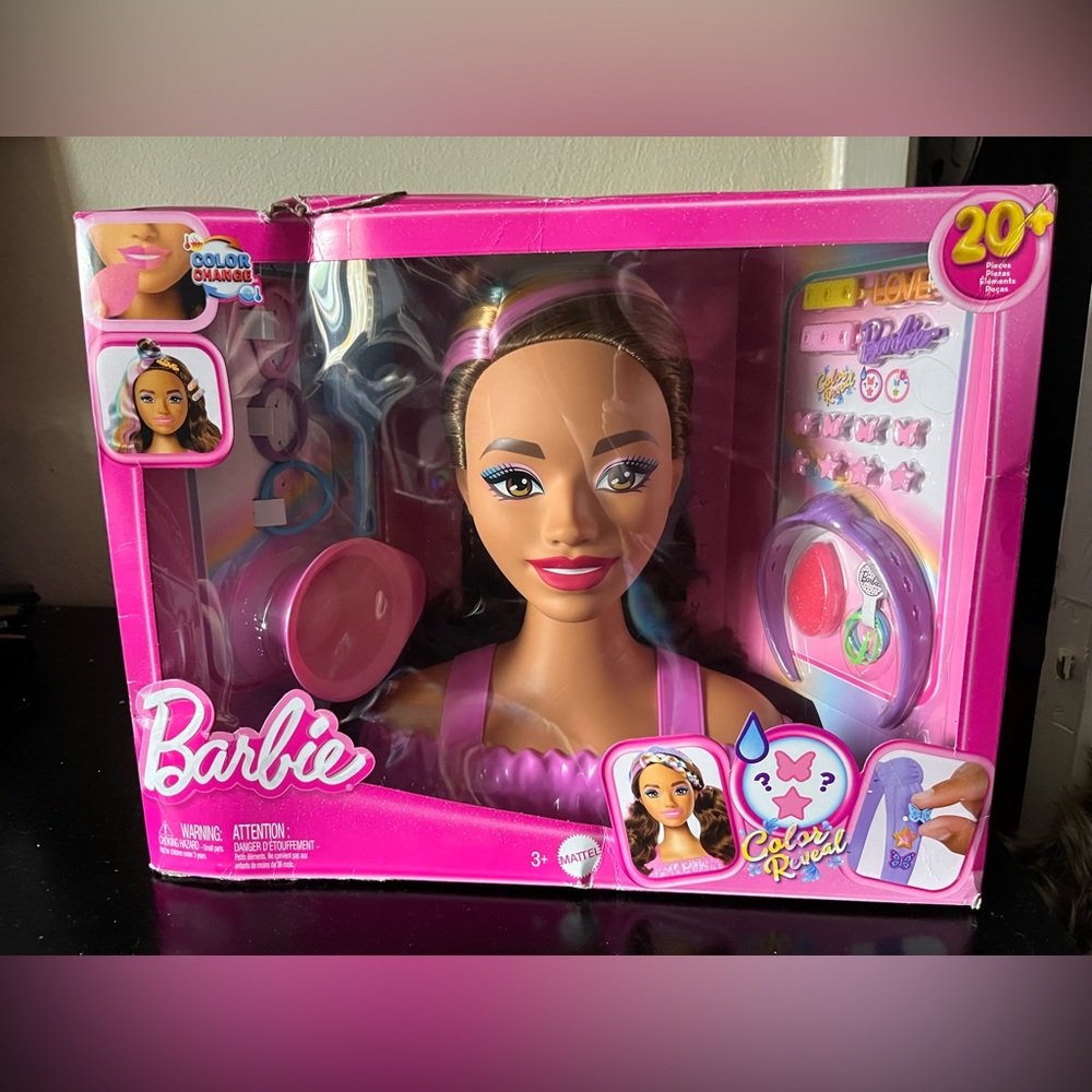 Barbie Doll Styling Head, Dark Brown Hair with 20+ Hair Styling Accessories Inc